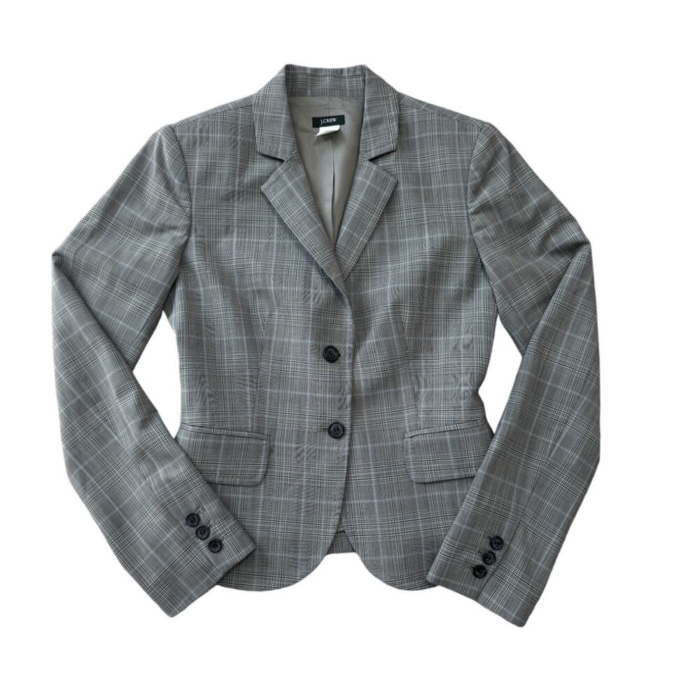 Vintage J. CREW 100% Wool Blazer, size 2, Green, Blue, black plaid pattern